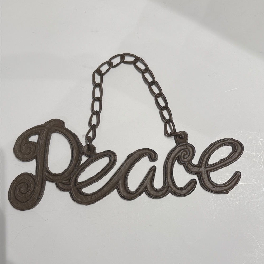 Brown Peace Wall Hanging metal home decor metal chain hanger